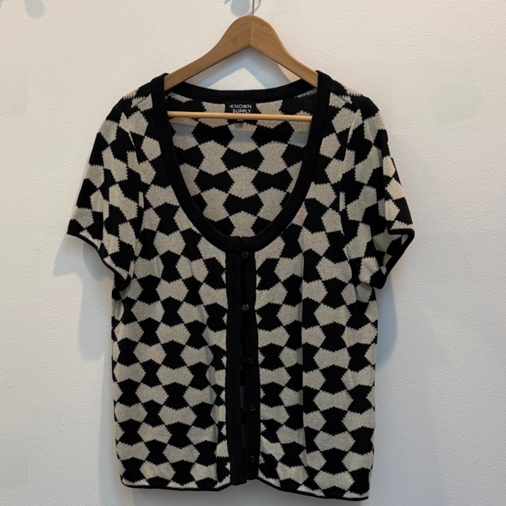 Known Supply Karma Sweater Geo Geometric Black and White Cardigan